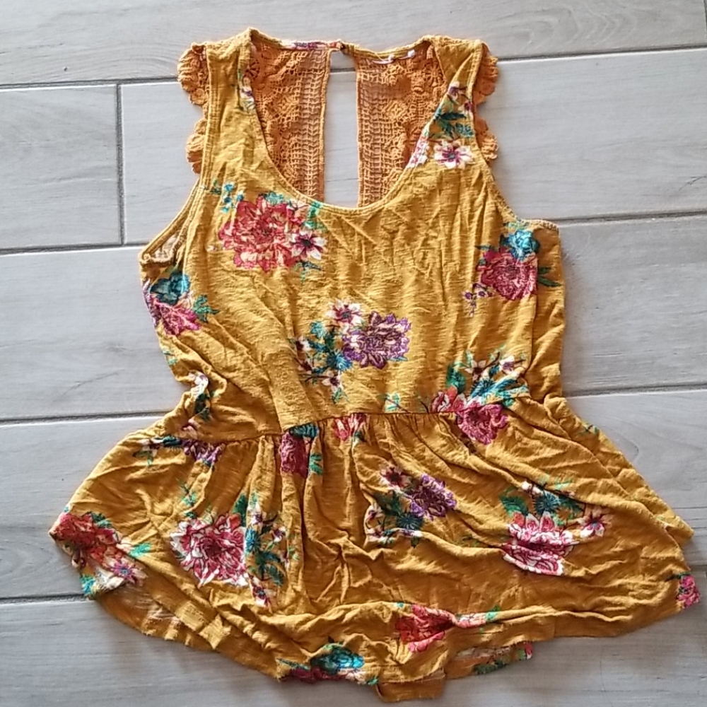 (3 for $10) Mustard sleeveless peplum blouse